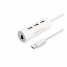 UGREEN USB 2.0 10/100Mbps Ethernet + 3 ports USB 2.0 Hub USB HUB White ABS