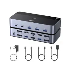 Ugreen AK700 (55851) DP KVM Black & Gray Switch with 4 USB Port #55851 (2 Computers, 2 Monitors)
