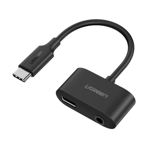 UGREEN CM193 (70606) Type-C Male to 3.5mm Audio + Type-C Female Black Multiport Converter # 70606-CM193