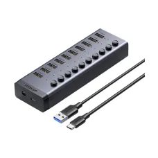 Ugreen CM482 (30779) USB Male to 10 USB Female Black USB HUB With Power Adapter # 30779