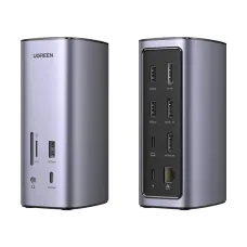 UGREEN CM555 (90325) Type-C Male to Tri USB, Dual Type-C, Dual HDMI, DP, MicroSD, TF, Audio & LAN Female Gray Converter #90325