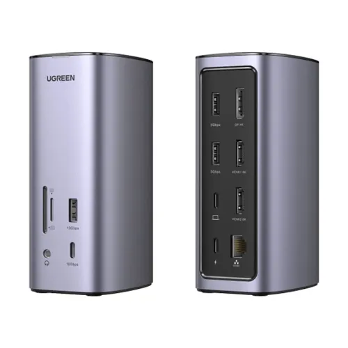 UGREEN CM555 (90325) Type-C Male to Tri USB, Dual Type-C, Dual HDMI, DP, MicroSD, TF, Audio & LAN Female Gray Converter #90325