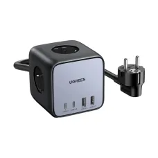 UGREEN DigiNest Cube CD268 (60113) Dual USB, Dual USB-C & Tri AC Outlet (EU) 65W GaN Black Desktop Charging Station #60113 (2 Pin, EU)