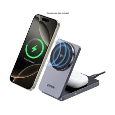 Ugreen MagFlow W706 Grey 20W 2-in-1 MagSafe Qi2 Wireless Charger with Stand #45023