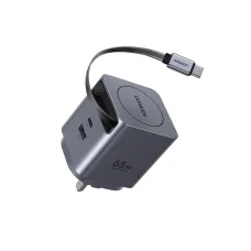 Ugreen Nexode Pro X615 (65826) 65W GaN USB & USB-C Gray Fast Charger / Charging Adapter with Built-in Type-C Cable #65826