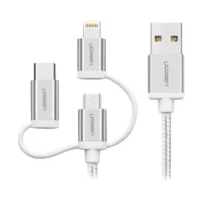 UGREEN 50203 3 in 1 Data Cable with Braid Silver White 1.5 Meter #50203