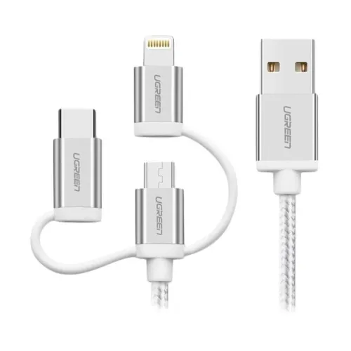 UGREEN 50203 3 in 1 Data Cable with Braid Silver White 1.5 Meter #50203
