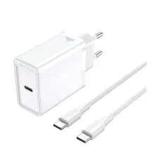 Vention FAHWF-EU 1-Port USB-C 25W White Charger / Charging Adapter With USB-C Male to Male White Charging Cable #FAHWF-EU (2 Pin, EU)