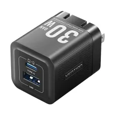 Vention FEQB0-US 30W GaN USB & USB-C Black Charger / Charging Adapter #FEQB0-US (2 Pin, US)