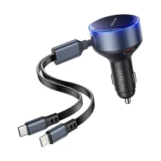 Vention FFOB0 30W Dual USB-C & Lightning Black Fast Car Charger #FFOB0