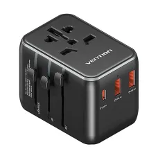 Vention FJEB0 20W Dual USB & USB-C Black Universal Travel Charger / Charging Adapter # FJEB0 (US/UK/EU/AU)