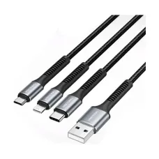 Vention H18BAV 3-in-1 USB Male to Type-C, Micro USB & Lightning Male, 1.2 Meter, Black Cable # H18BAV (15W)