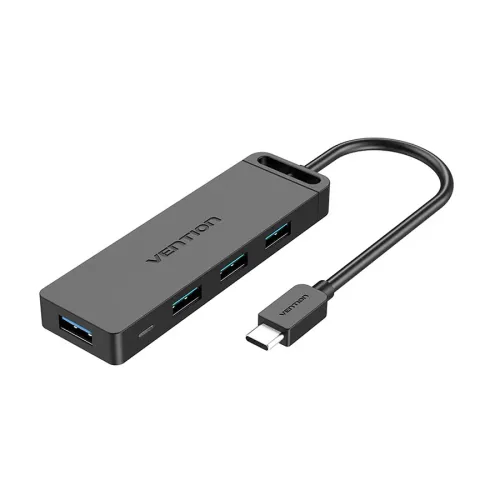 Vention TGKBF Type-C Male to Quad USB Female Black USB HUB with Micro-USB Power #TGKBF