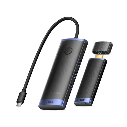 Vention TPVBB USB Type-C Male to Tri USB 3.0, HDMI, USB 3.2 Gen 1 Type-C & USB Type-C (PD) Female Black Converter With HDMI Receiver #TPVBB