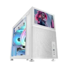 Xtreme D777W Mesh Mid Tower ATX White Gaming Desktop Casing With 7 Inch LCD Display