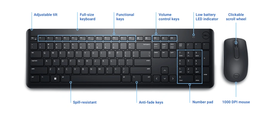 Dell KM3322W Wireless Keyboard and Mouse Combo