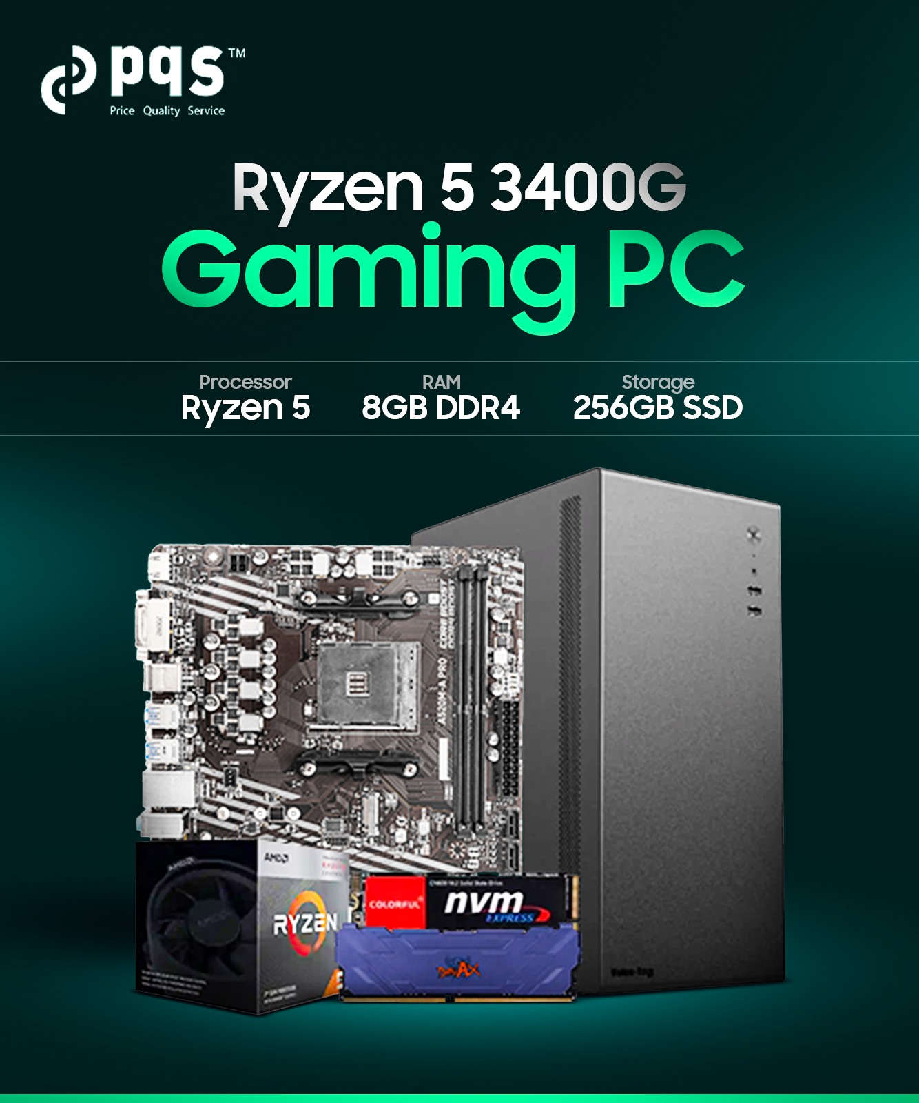 AMD Ryzen 5 3400G 8GB RAM 256GB SSD Gaming PC