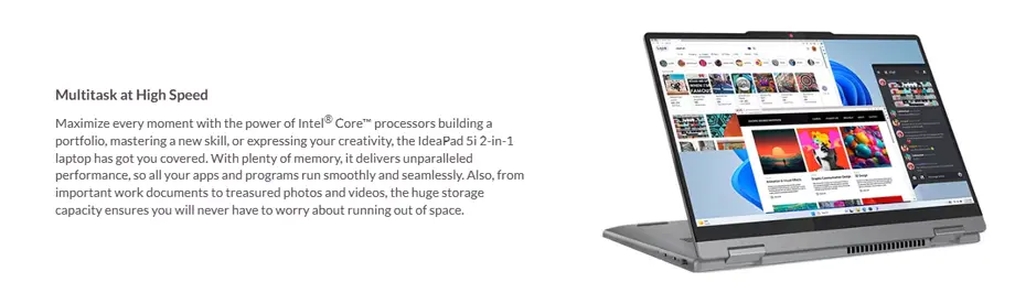 Lenovo IdeaPad 5i 2-in-1 14IRU9 Core 5-120U 16GB RAM 1TB SSD 14 Inch WUXGA IPS Touch Laptop - Luna Grey
