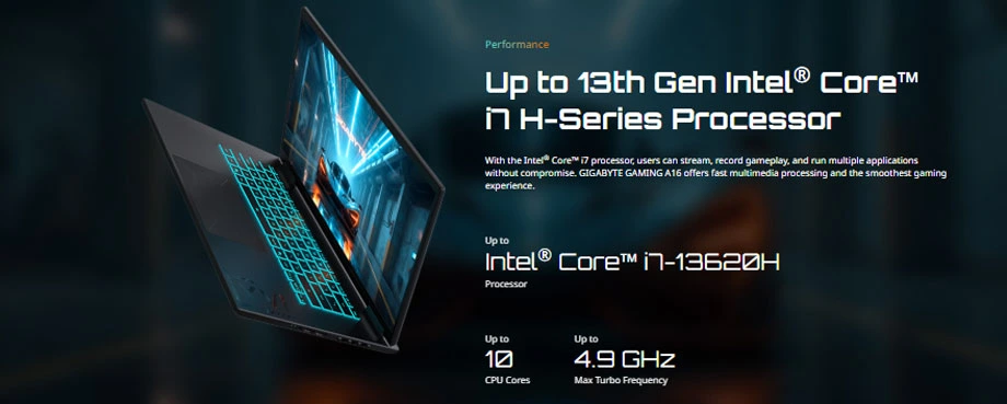 Gigabyte A16 GA6H MF CMH Core i7 13th Gen RTX 4050 6GB Graphics 16